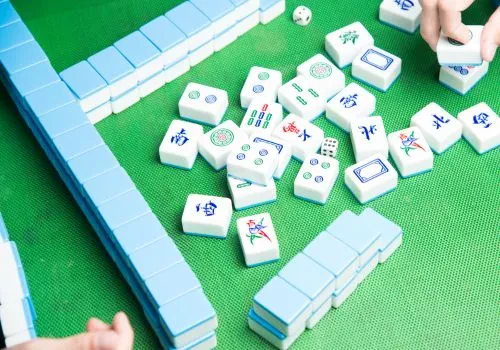 Mahjong tiles in the center in a game of mahjong
