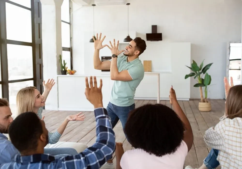 A group playing the active and social game of charades